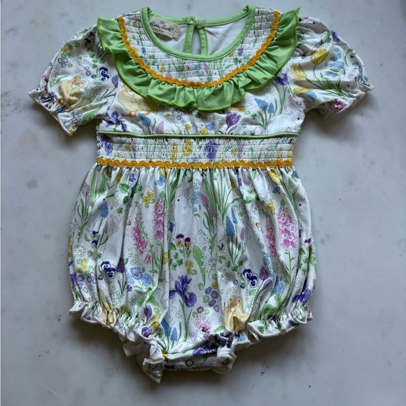 Mary Nicole Other - Smocked Easter Girls Outfit 2T Floral Bubble Bodysuit Romper Bunnies Ducks NEW
